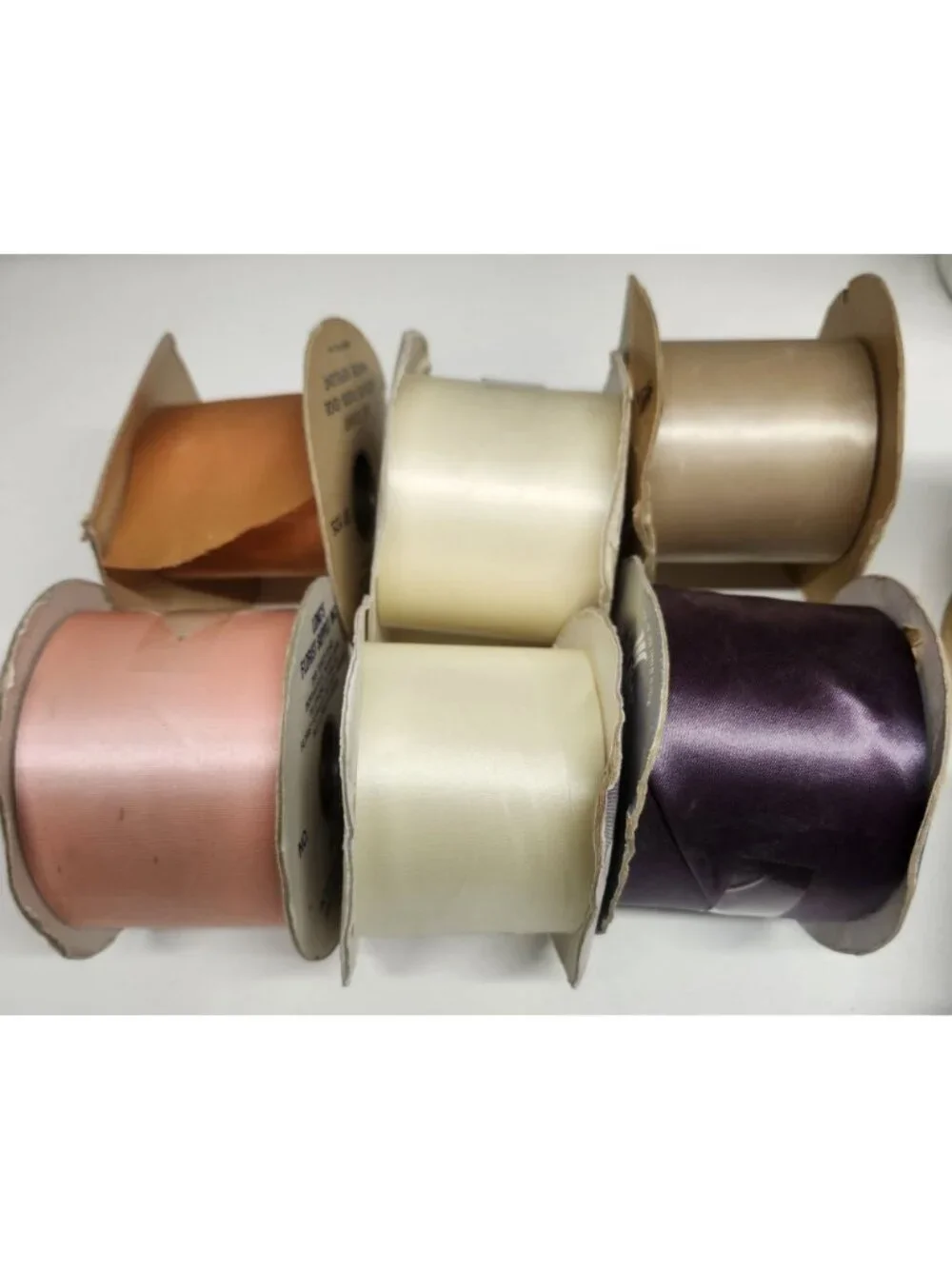 6 Rolls Vintage Florist Satin Ribbon Purple, Pink, Cream, Eggshell, Gold, Tan Cr